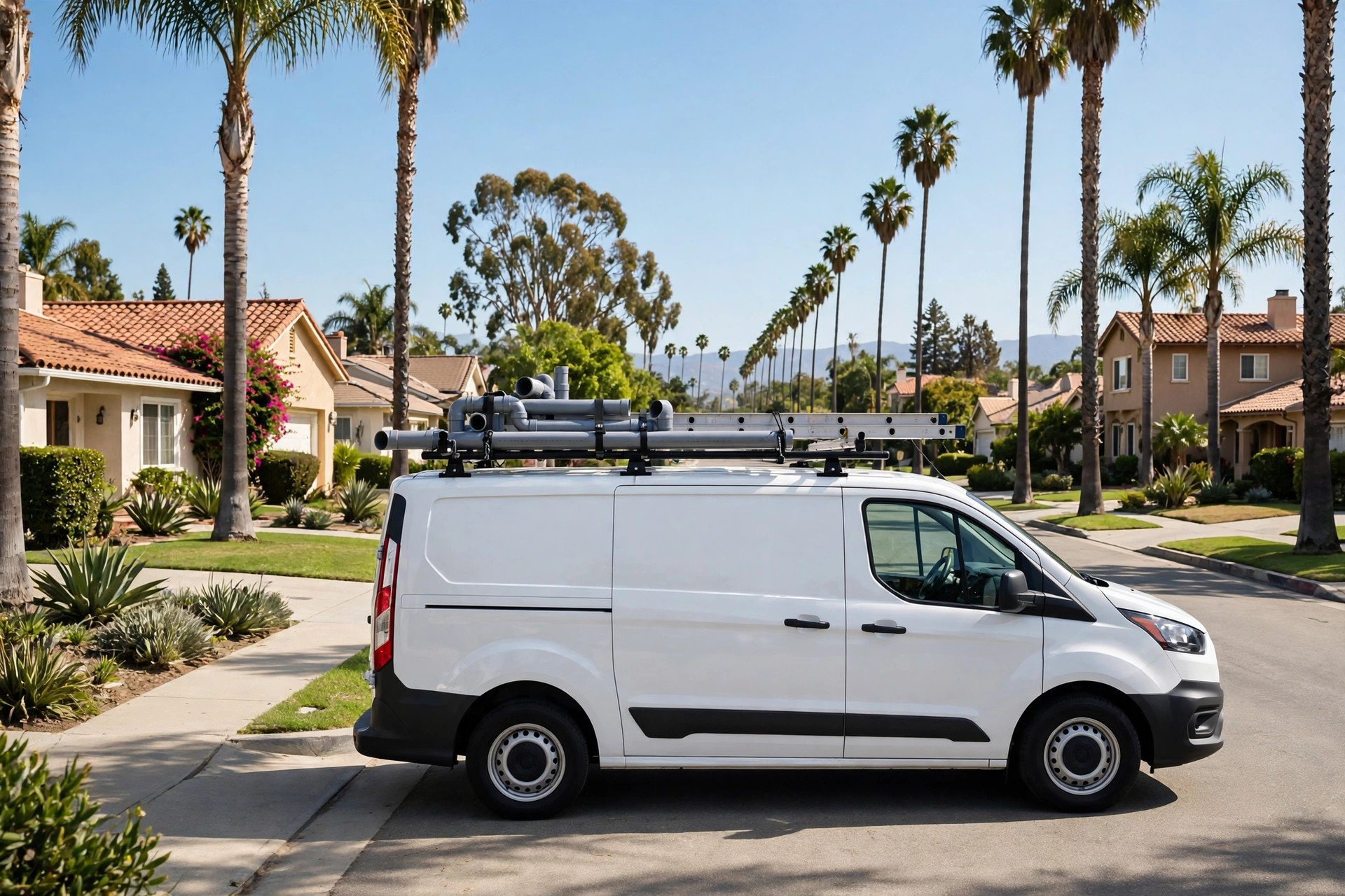 Arcadia Plumber service van in a California neighborhood